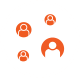 Partnership marketing icon with heads in bubbles connected to make a network